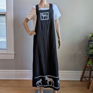 Vintage 90s California Concepts Maxi Dress Black and White Zebra Linen Size 12